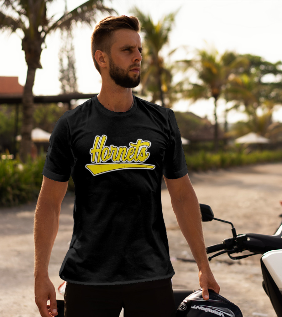 Hornets Team Yellow Text Stylized Font T-Shirt