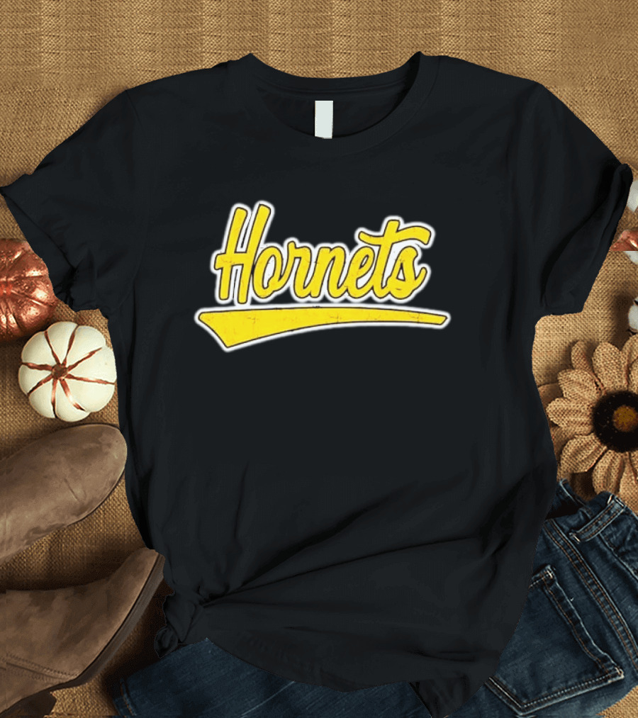Hornets Team Yellow Text Stylized Font T-Shirt