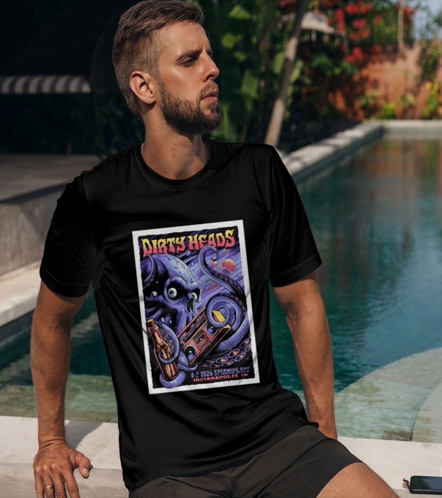 Dirty Heads Everwise Amp At White River 8.2.2026 Indianapolis IN Octopus Skull Alien Boombox T-Shirt