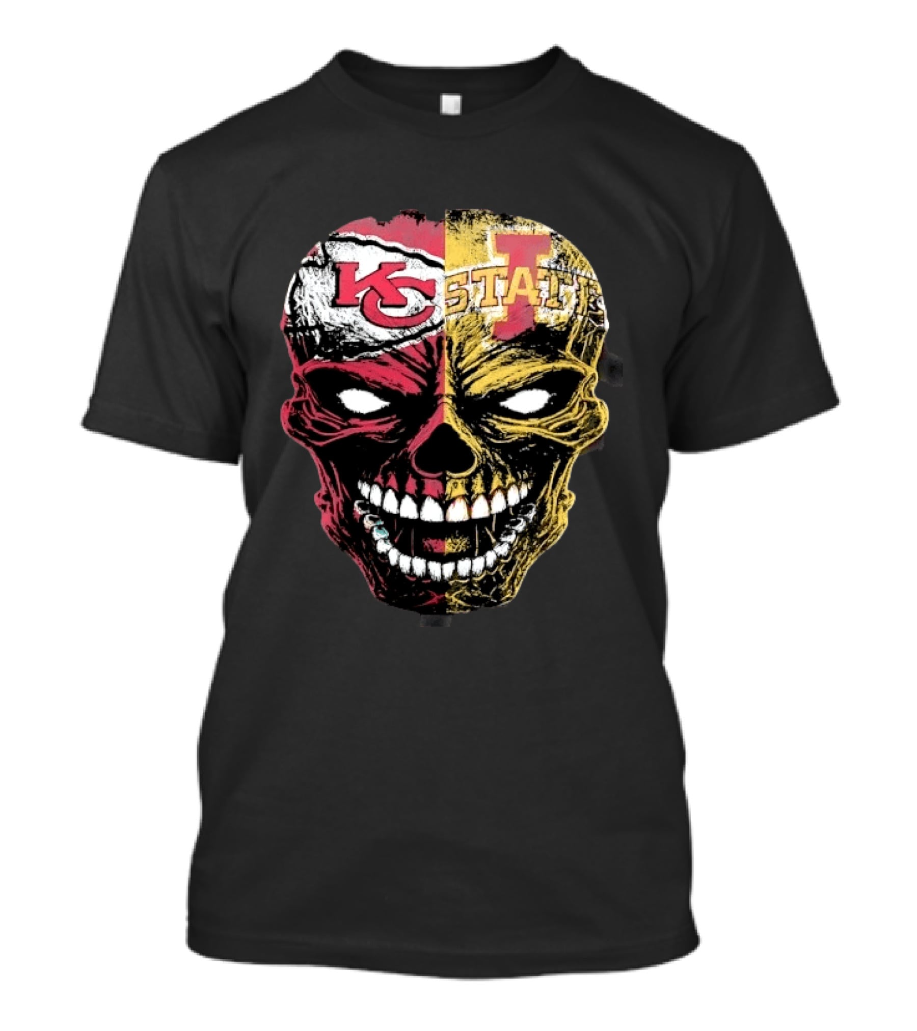 Kansas City Chiefs Iowa State Cyclones Skull Split Face T-Shirt