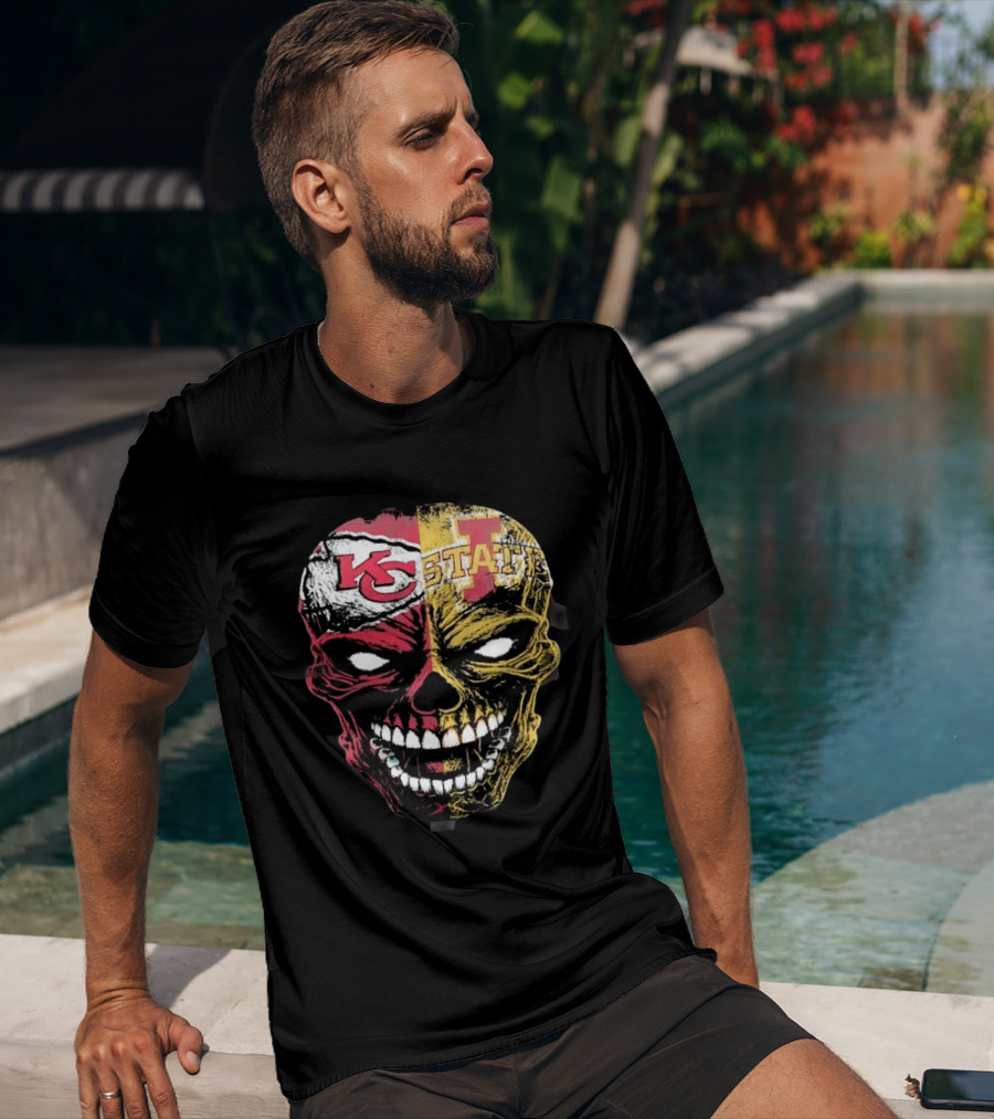 Kansas City Chiefs Iowa State Cyclones Skull Split Face T-Shirt
