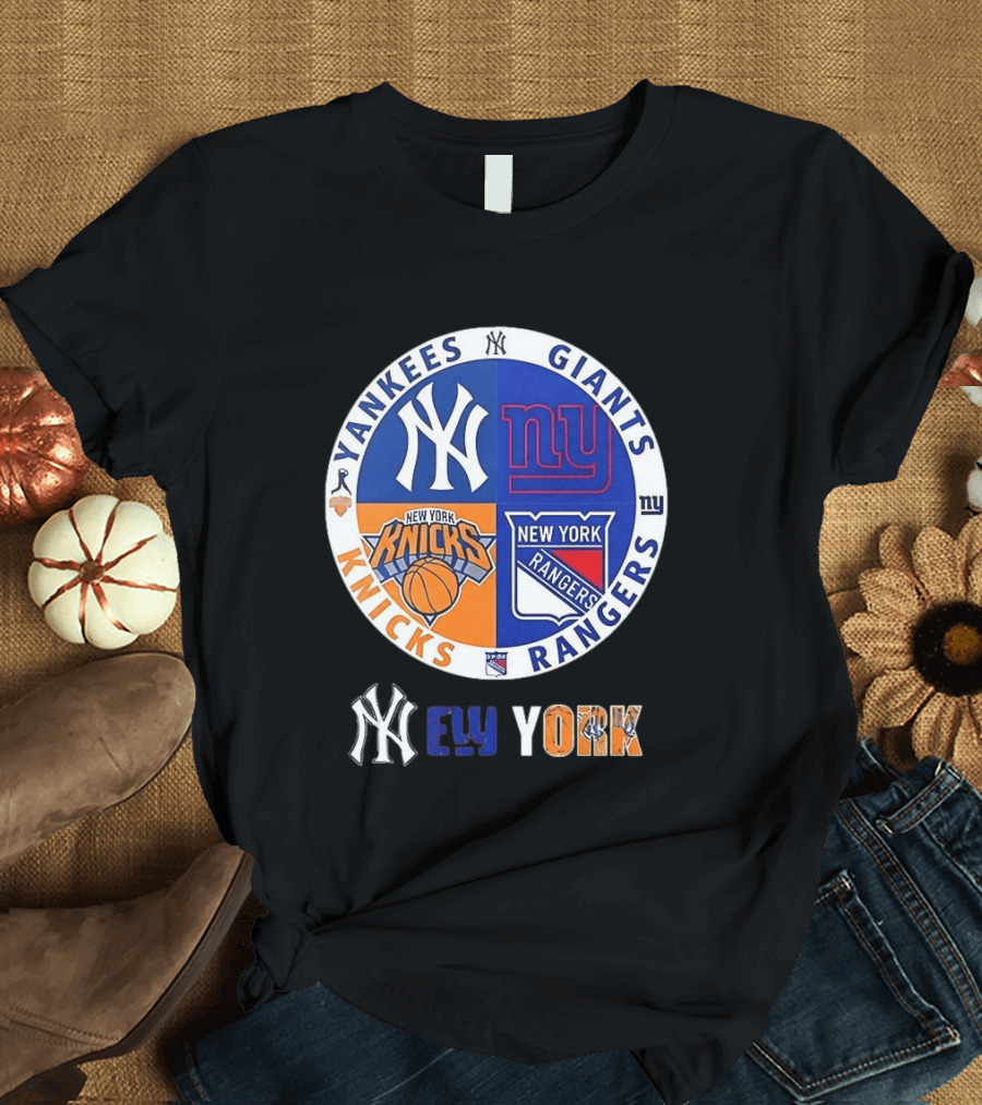 Yankees Giants Knicks Rangers New York Sports Teams Logos T-Shirt