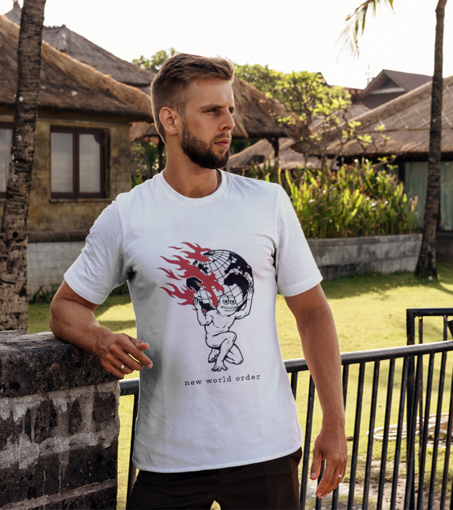 Frog Carrying Burning Earth With Flames New World Order T-Shirt
