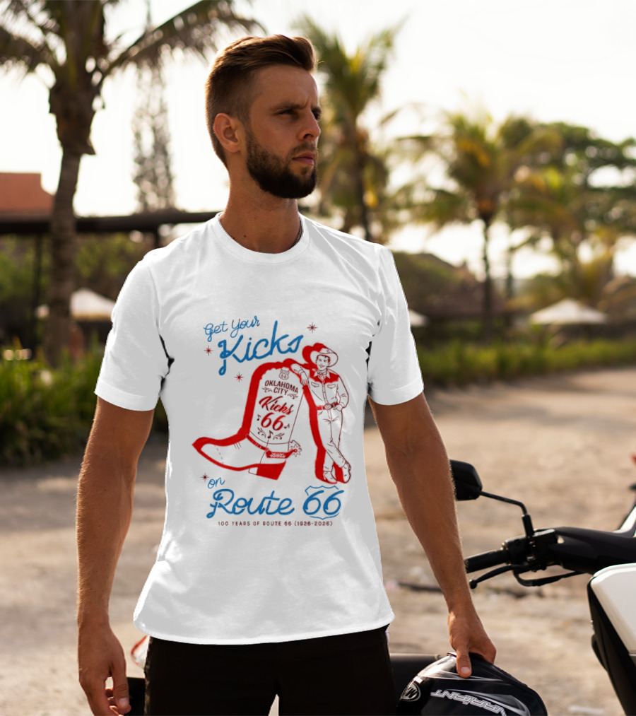 Get Your Kicks On Route 66 100 Years 1926 2026 Oklahoma City Cowboy T-Shirt