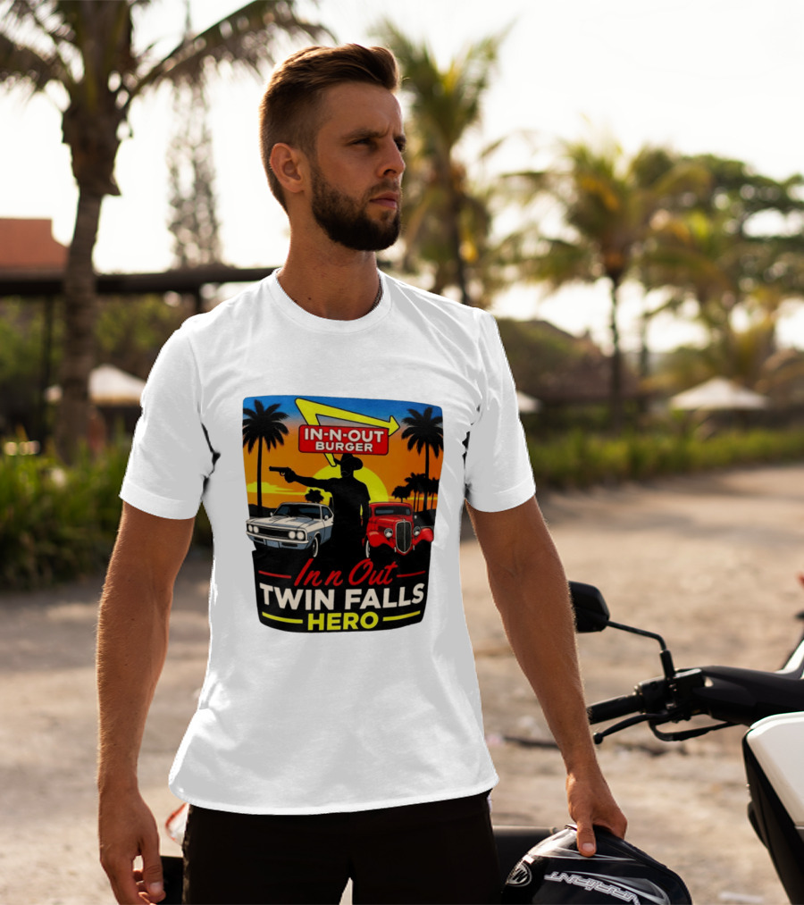 In N Out Burger Twin Falls Hero Sunset Cars Palms 2026 T-Shirt