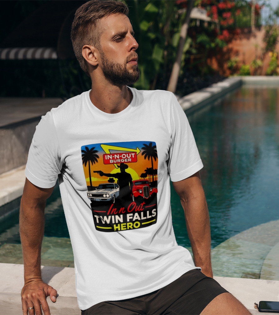 In N Out Burger Twin Falls Hero Sunset Cars Palms 2026 T-Shirt