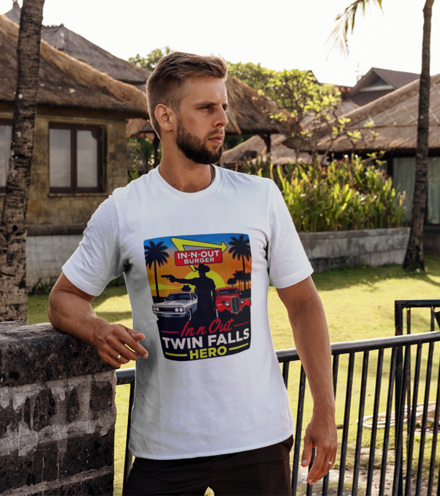 In N Out Burger Twin Falls Hero Sunset Cars Palms 2026 T-Shirt