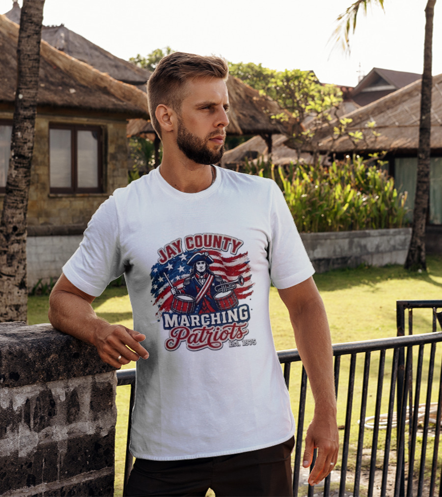 Jay County Marching Patriots Est 1975 American Flag Drummer T-Shirt