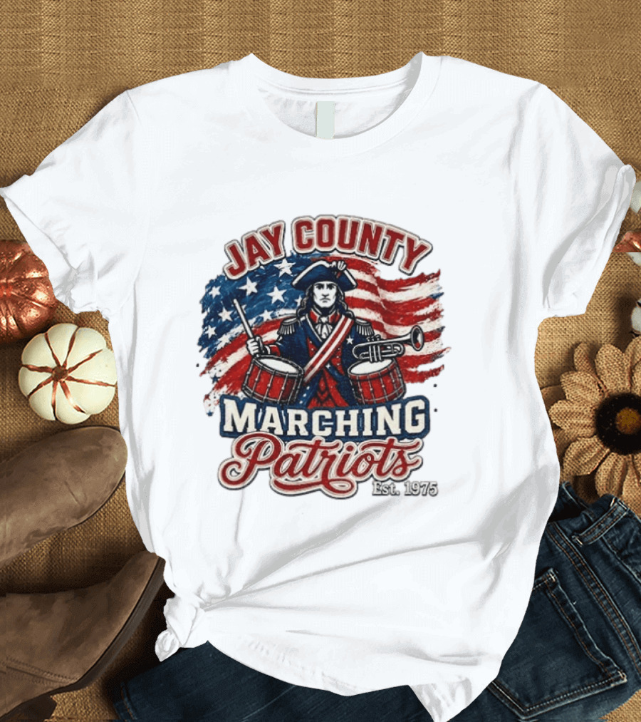 Jay County Marching Patriots Est 1975 American Flag Drummer T-Shirt