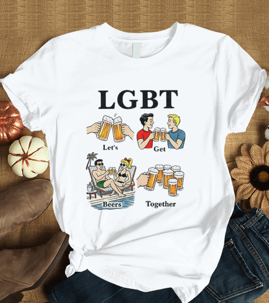 LGBT Let's Get Beers Together Retro Style Beer Cheers Illustrations T-Shirt