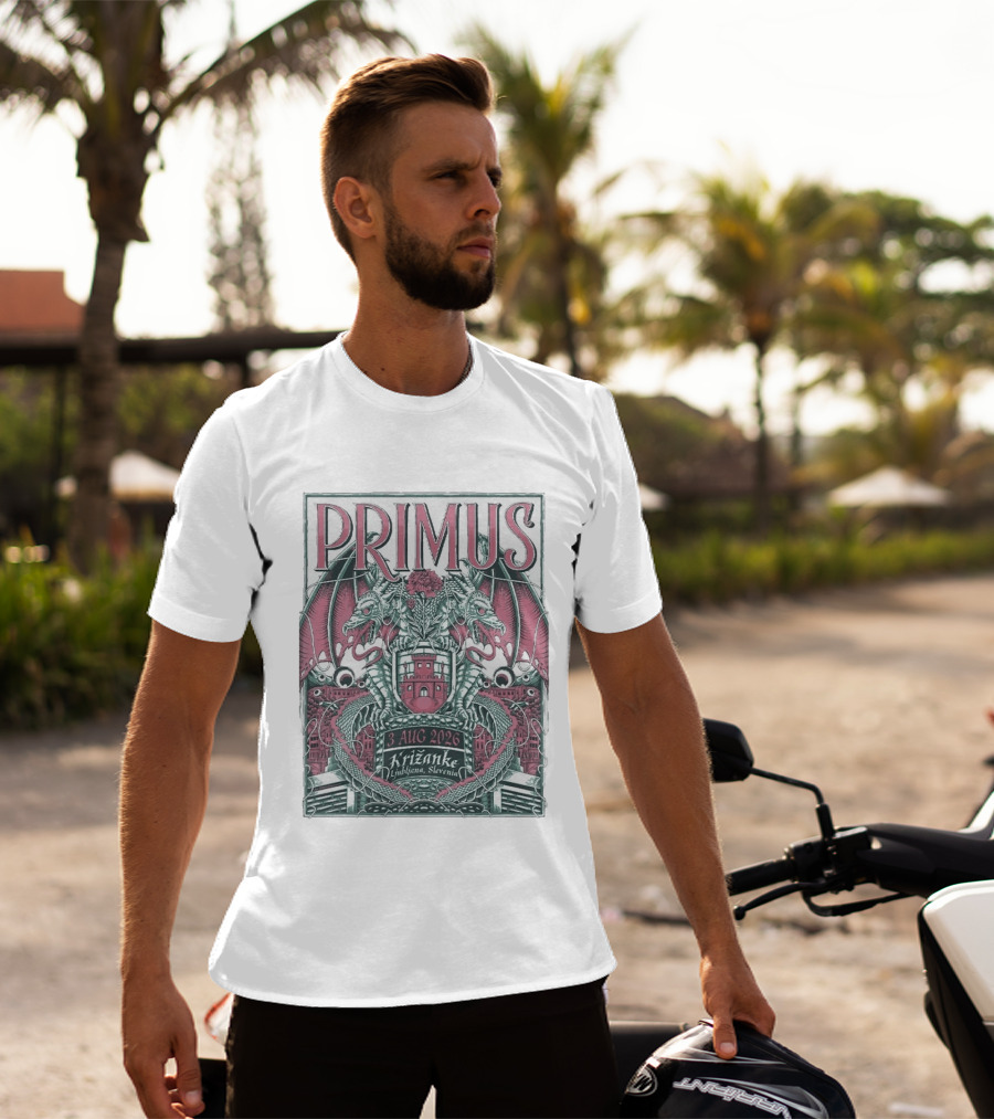 Primus 3 Aug 2026 Križanke Ljubljana Slovenia Event Dragons And Castle T-Shirt