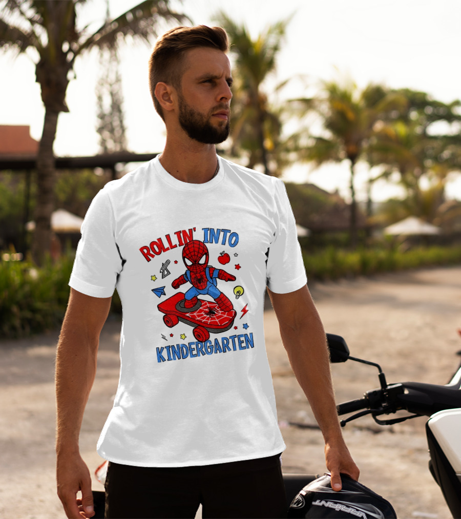 Rollin' Into Kindergarten Spider Man Skateboard Adventure T-Shirt