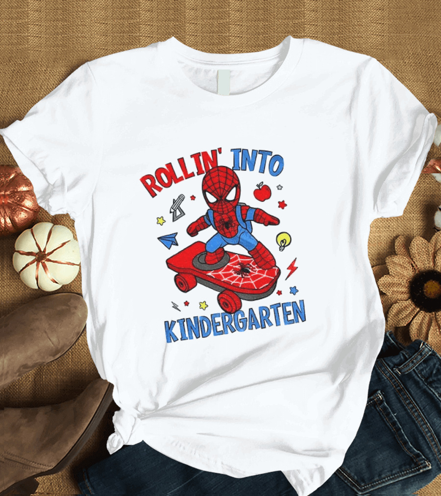 Rollin' Into Kindergarten Spider Man Skateboard Adventure T-Shirt