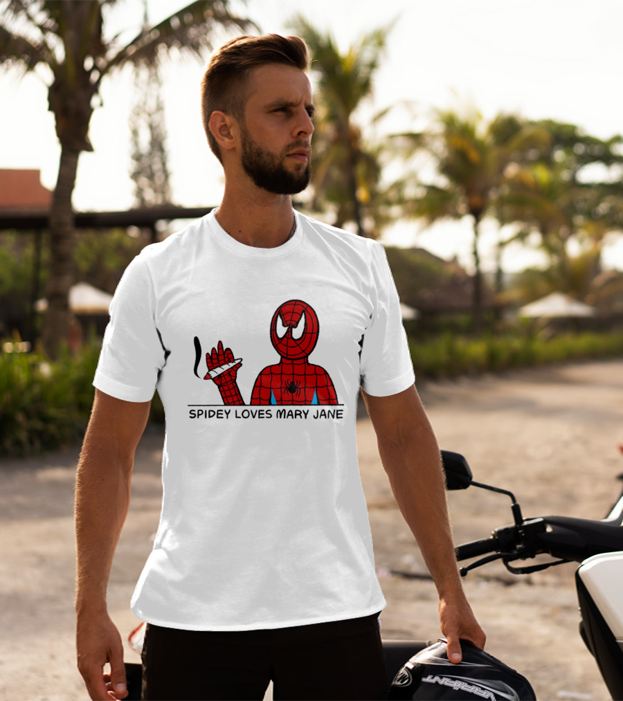 Spidey Loves Mary Jane Spider Man Smoking Humor T-Shirt