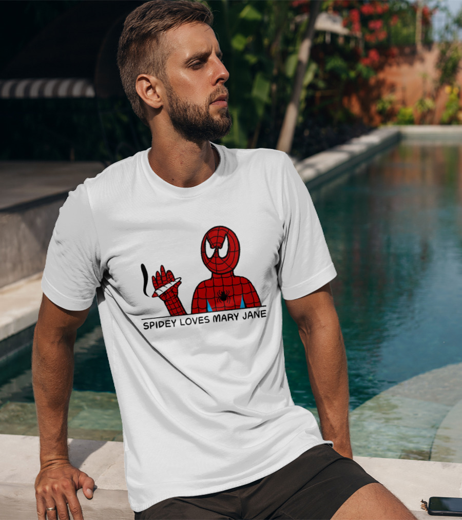 Spidey Loves Mary Jane Spider Man Smoking Humor T-Shirt