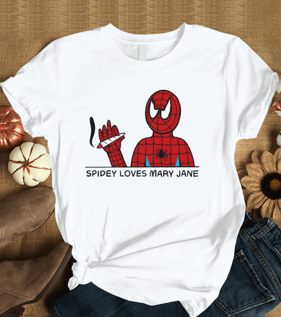 Spidey Loves Mary Jane Spider Man Smoking Humor T-Shirt
