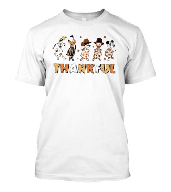 Thankful Cartoon Characters Autumn Leaves Dance Celebration T-Shirt
