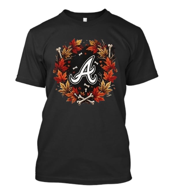 Atlanta Braves Halloween Maple Leaves Skull Bones Crossed Bats T-Shirt