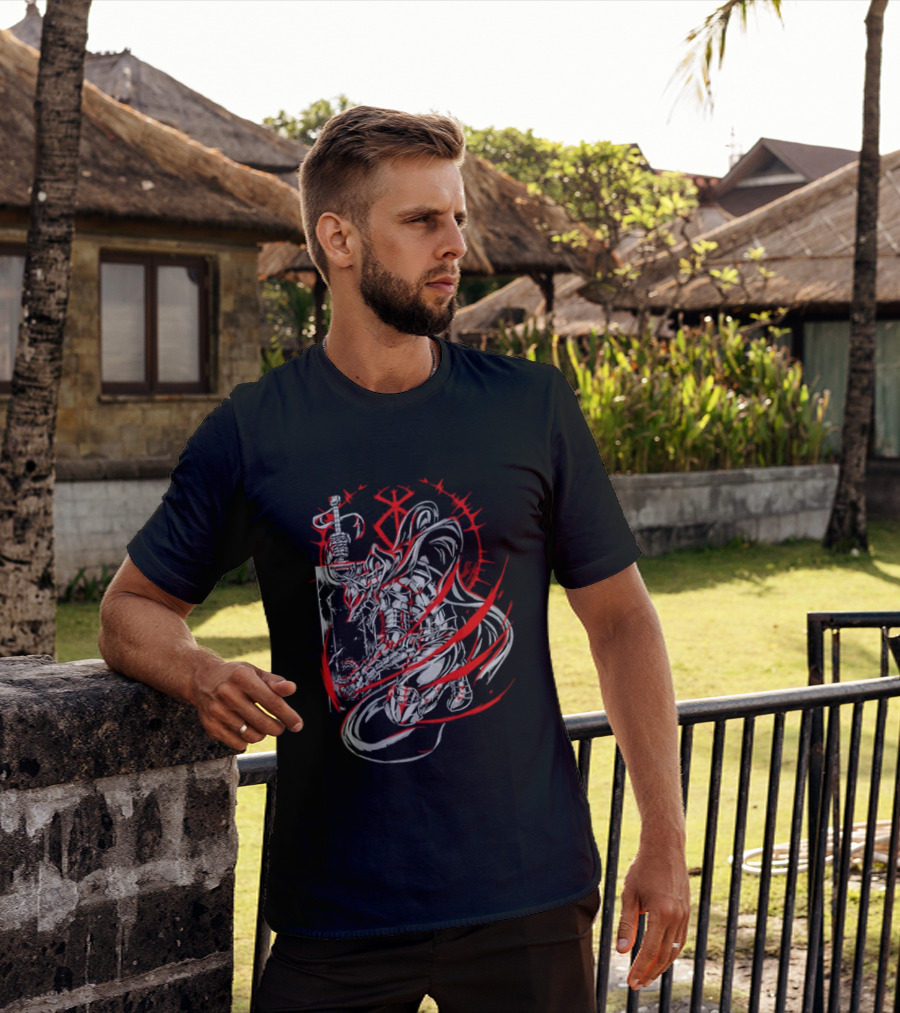 Berserk Dragonslayer Sword Armored Knight Red Sacrifice Glyph T-Shirt
