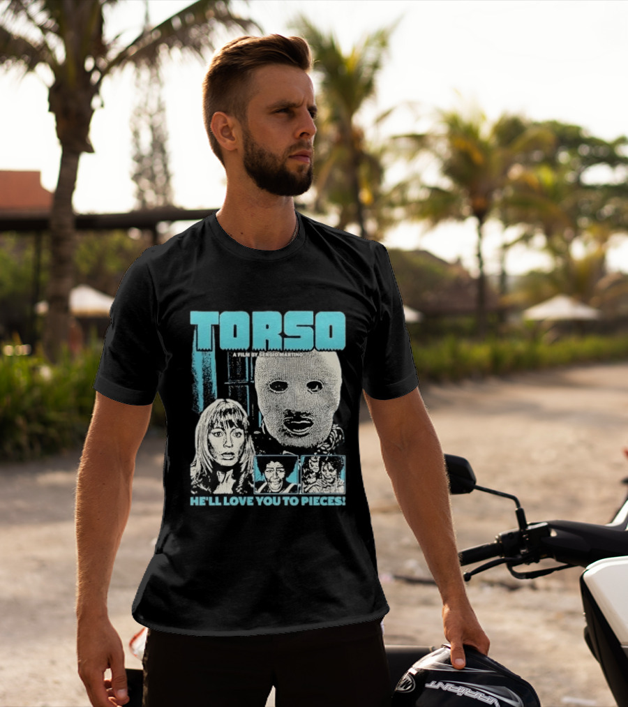 TORSO A Film By Sergio Martino He'll Love You To Pieces Masked Killer Scared Woman Halftone Horror T-Shirt