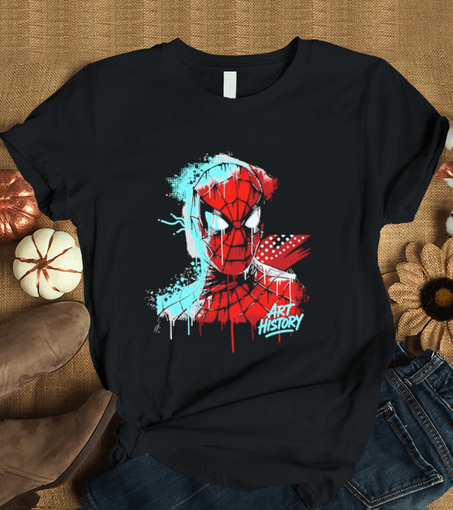 Spider Man Mask Dripping Paint Graffiti Art History Halftone Splatter T-Shirt