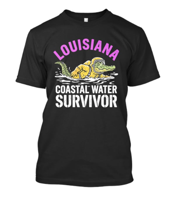 Louisiana Coastal Water Survivor Cartoon Alligator Yellow Hazmat Suit T-Shirt