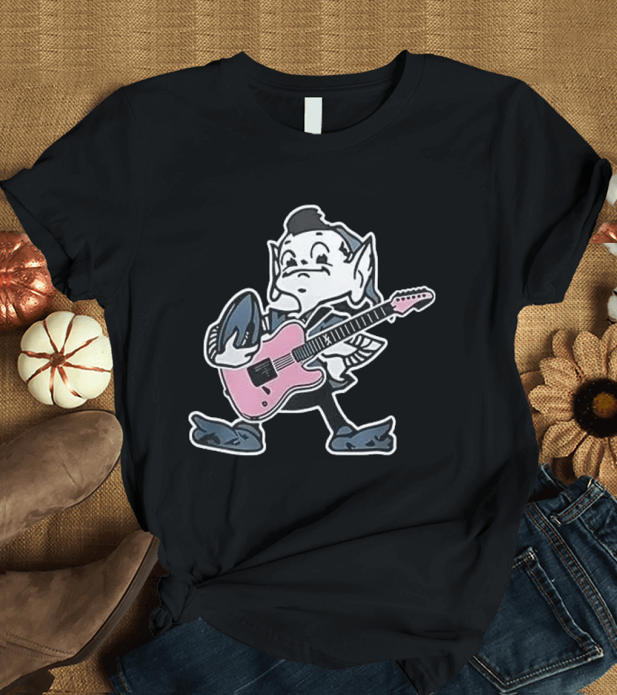 Cleveland Browns Elf Holding Football And Pink Electric Guitar T-Shirt