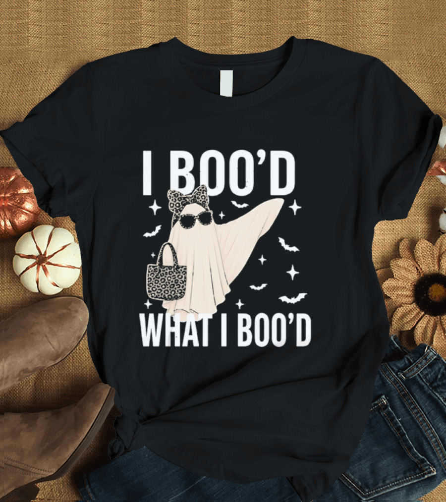 I Boo'd What I Boo'd Cartoon Ghost Leopard Bow Sunglasses Handbag T-Shirt