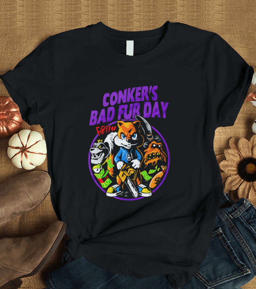 Conker's Bad Fur Day Chainsaw Squirrel Gaming Money T-Shirt