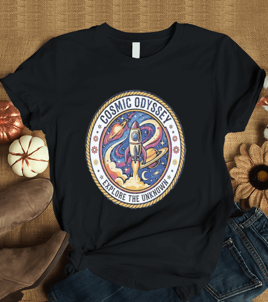 Cosmic Odyssey Rocket Launching Explore The Unknown Planets Space Adventure T-Shirt