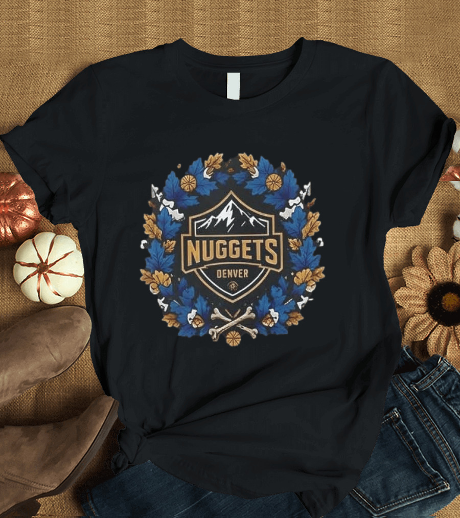 Denver Nuggets Maple Leaves Skull Bats Basketball Halloween T-Shirt