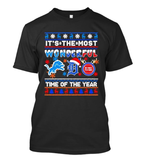 Detroit Lions And Pistons Christmas 2026 It's The Most Wonderful Time Of The Year T-Shirt
