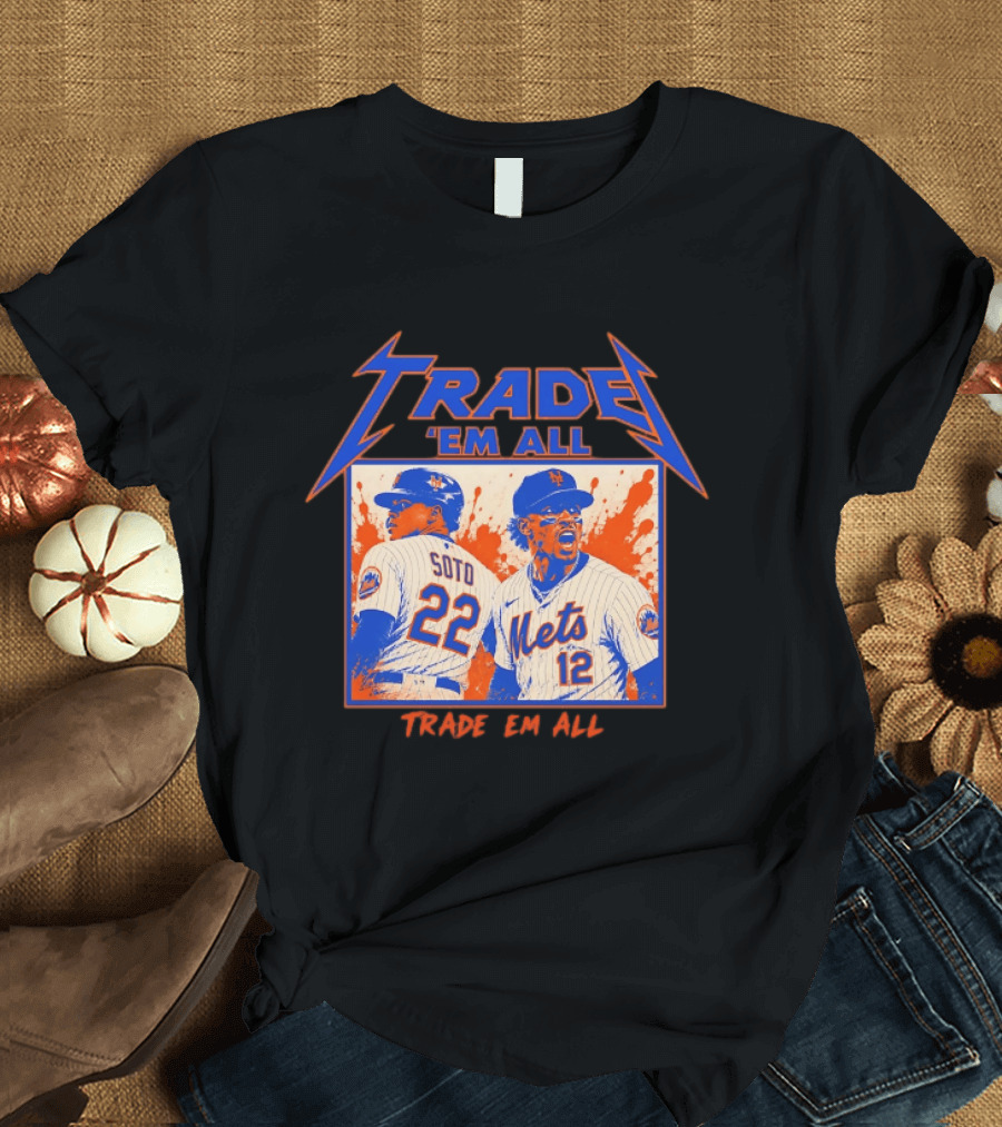 New York Mets Trade Em All Soto Heavy Metal Splatter Player Photos T-Shirt