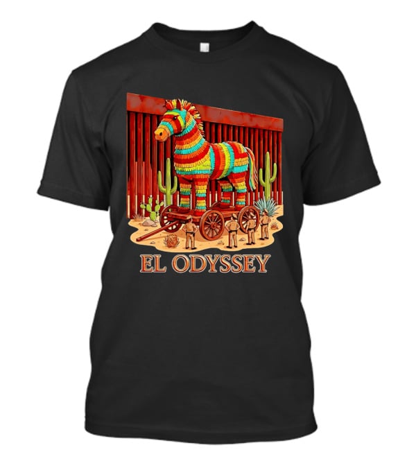 El Odyssey Piñata Horse Statue At Border With Cacti And Soldiers T-Shirt