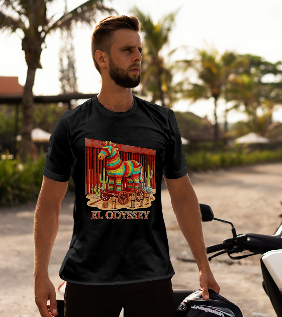 El Odyssey Piñata Horse Statue At Border With Cacti And Soldiers T-Shirt