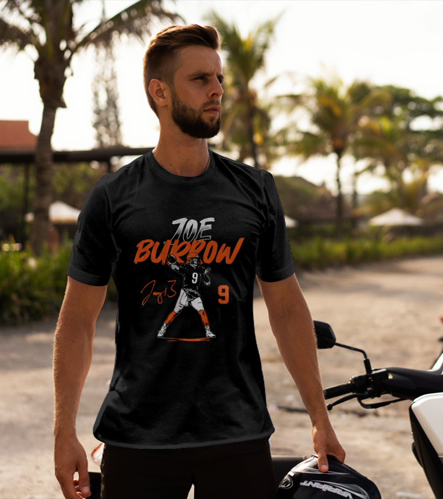 Joe Burrow Player Number 9 Pose Signature Cleveland Football T-Shirt