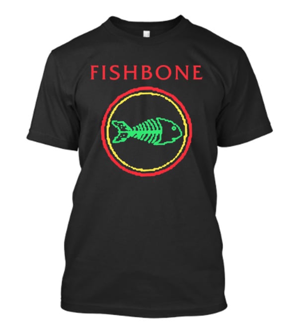 Fishbone Red Text Green Fish Skeleton Yellow Circular Frame T-Shirt