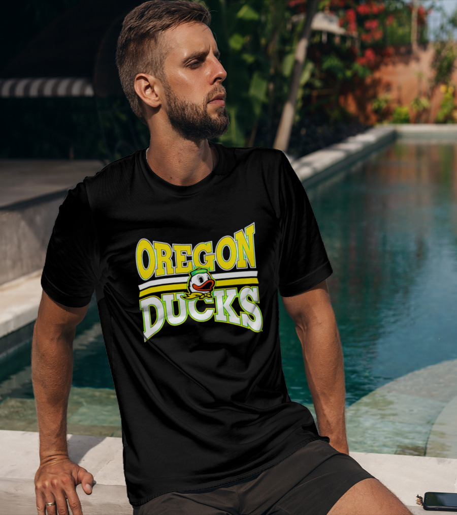 Oregon Ducks Cartoon Sailor Cap Green Yellow Stripes T-Shirt