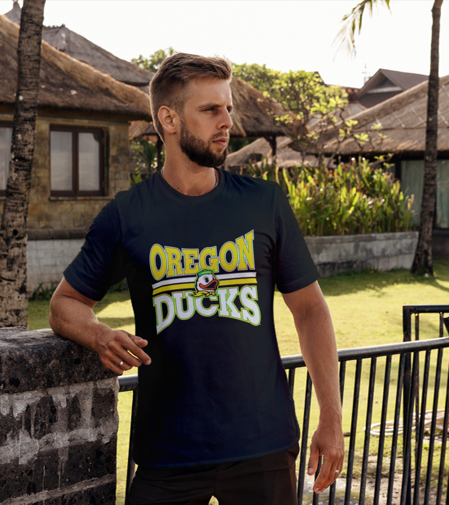 Oregon Ducks Cartoon Sailor Cap Green Yellow Stripes T-Shirt