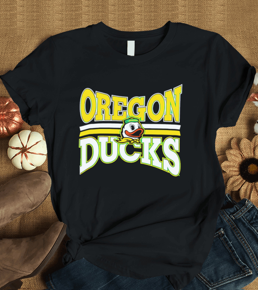 Oregon Ducks Cartoon Sailor Cap Green Yellow Stripes T-Shirt