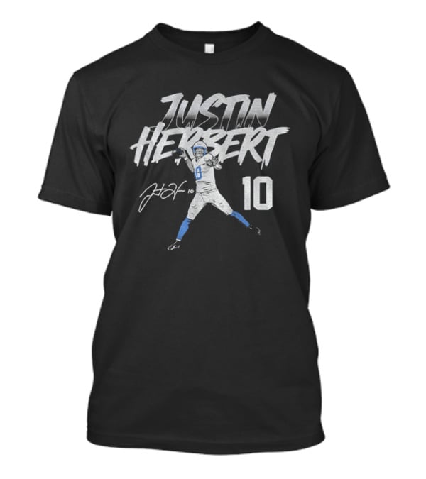 Justin Herbert Los Angeles Chargers NFLPA Player Number 10 Football T-Shirt