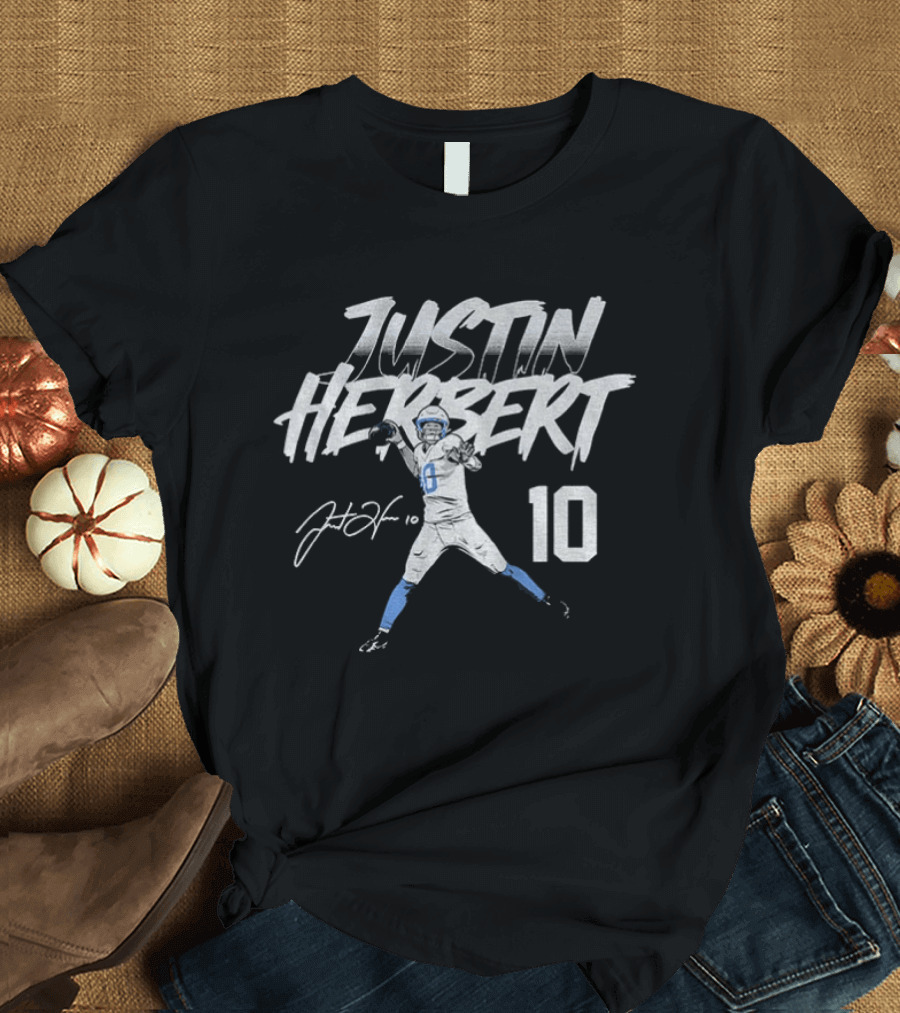 Justin Herbert Los Angeles Chargers NFLPA Player Number 10 Football T-Shirt