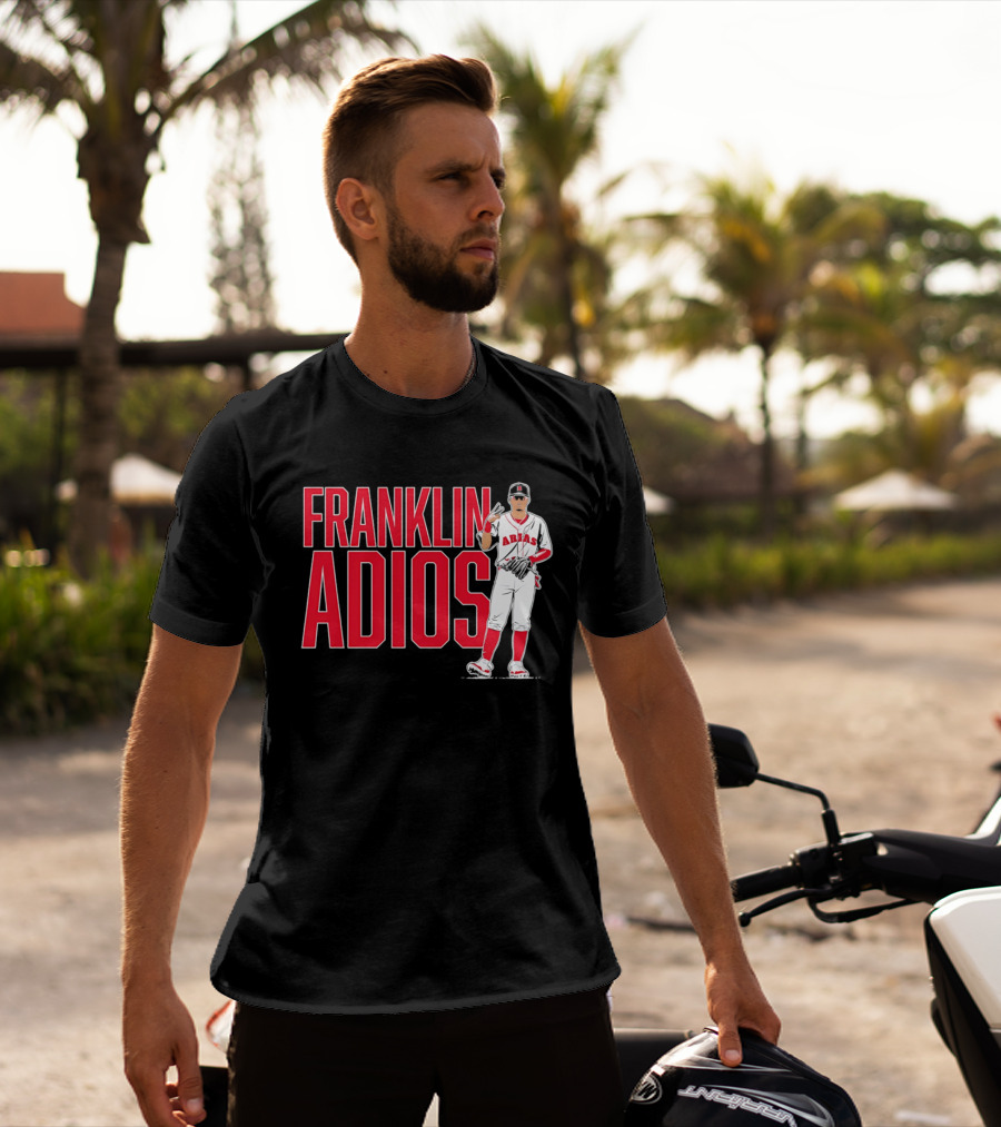 Franklin Arias Adios Baseball Player Gesture In Red And White Uniform T-Shirt
