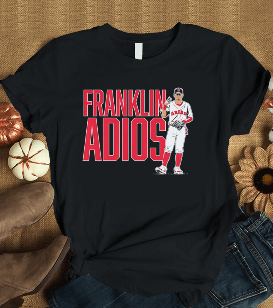 Franklin Arias Adios Baseball Player Gesture In Red And White Uniform T-Shirt