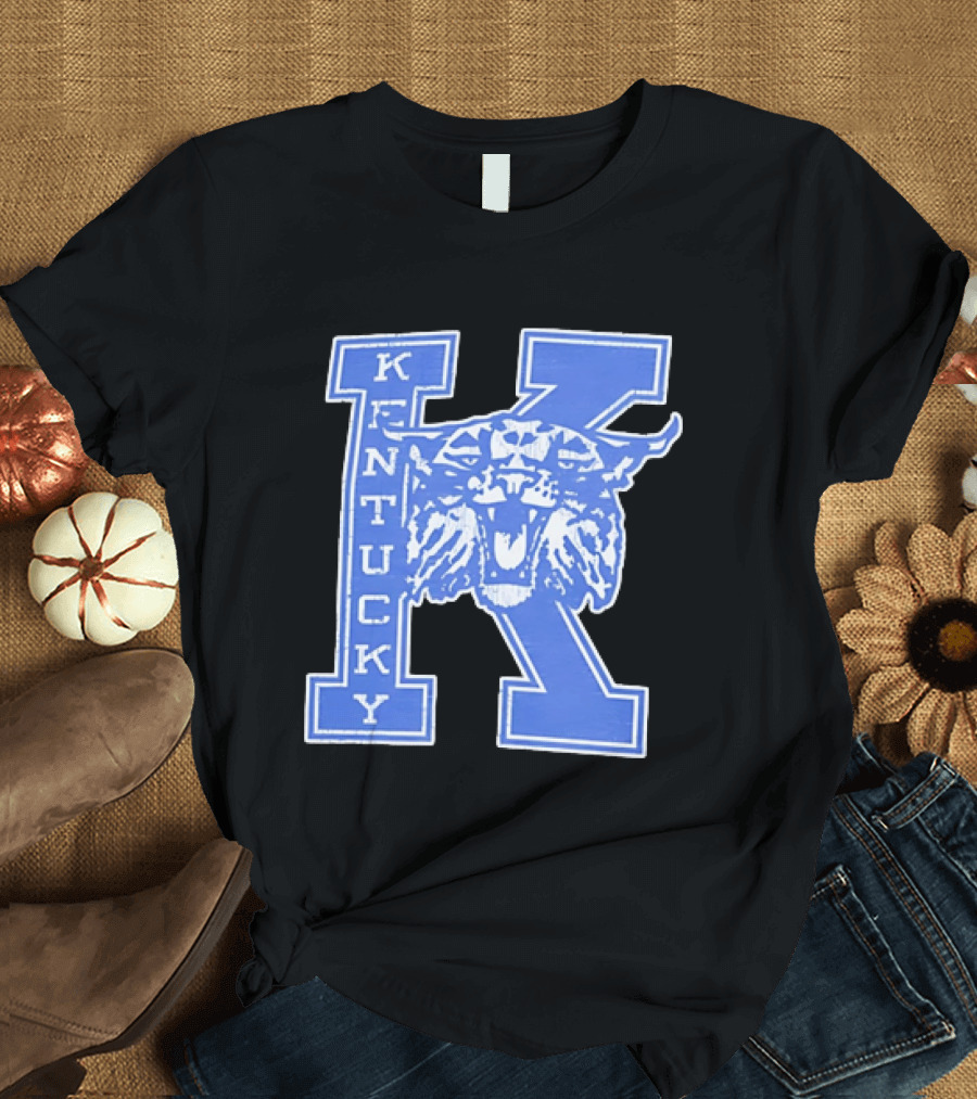 Kentucky Wildcats NCAA Distressed Block Letter K Wildcats Head T-Shirt