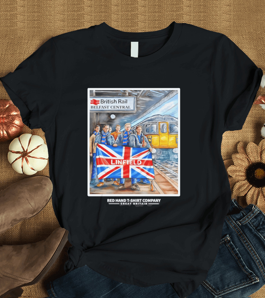 British Rail Belfast Central Linfield UK Flag T-Shirt