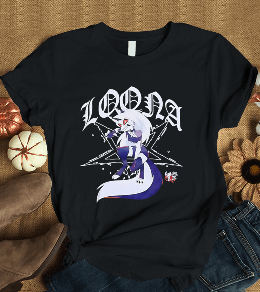 Loona Helluva Boss Demon Character With Stylized White Text And Pentagram T-Shirt