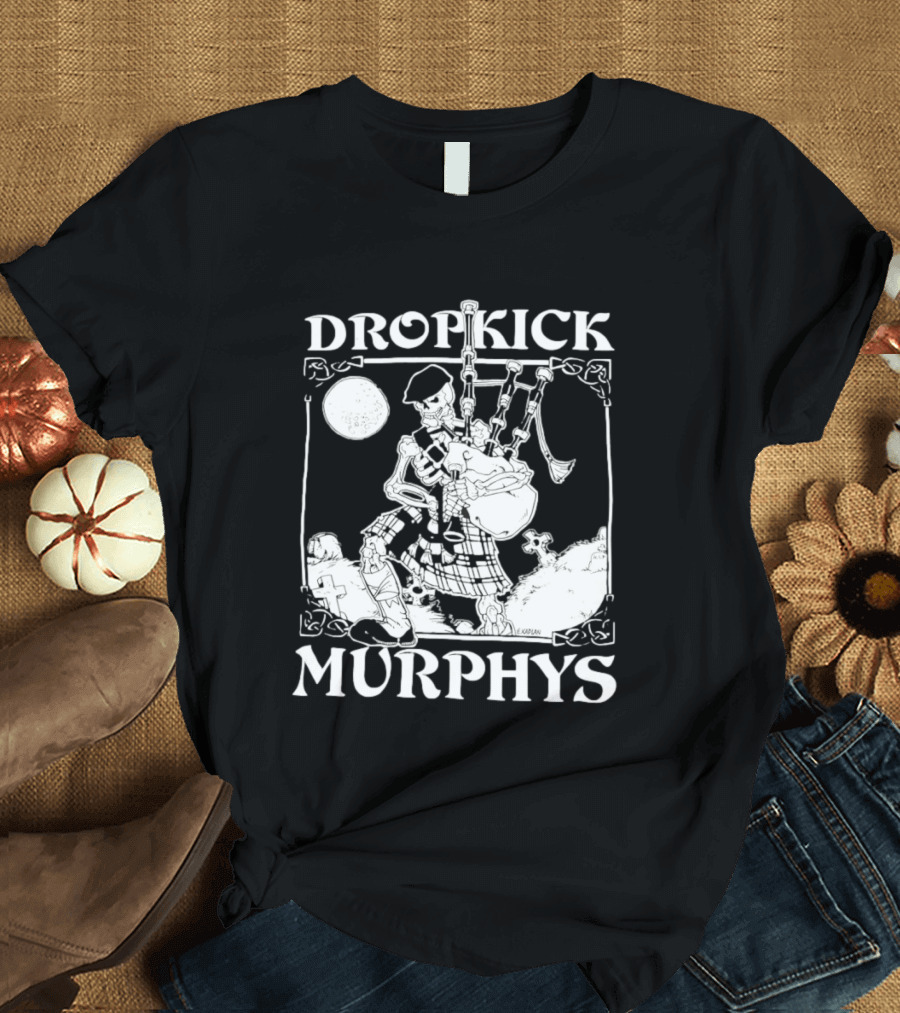 Dropkick Murphys Skelly Piper Bagpipes Moon T-Shirt