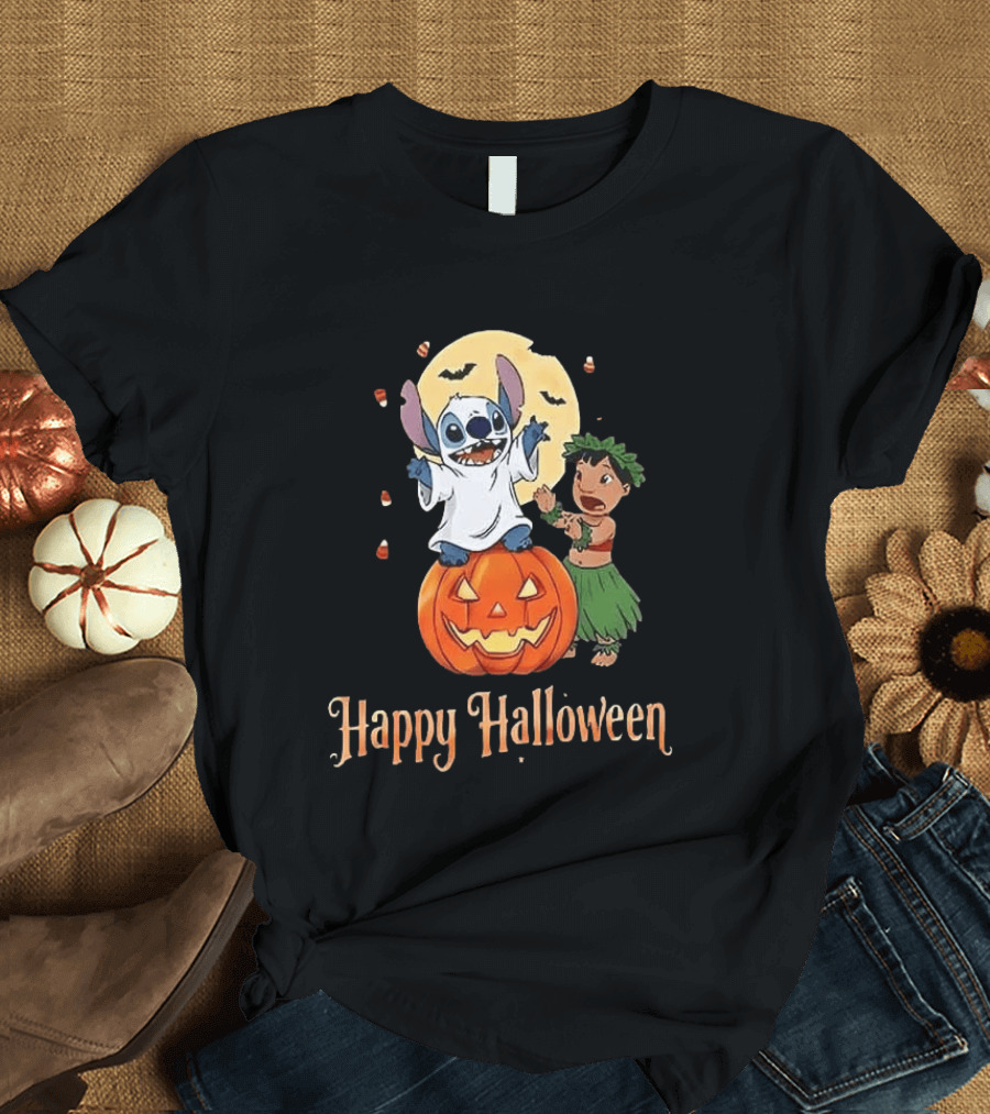 Stitch Halloween Happy Pumpkin Lilo Ghost Costume T-Shirt