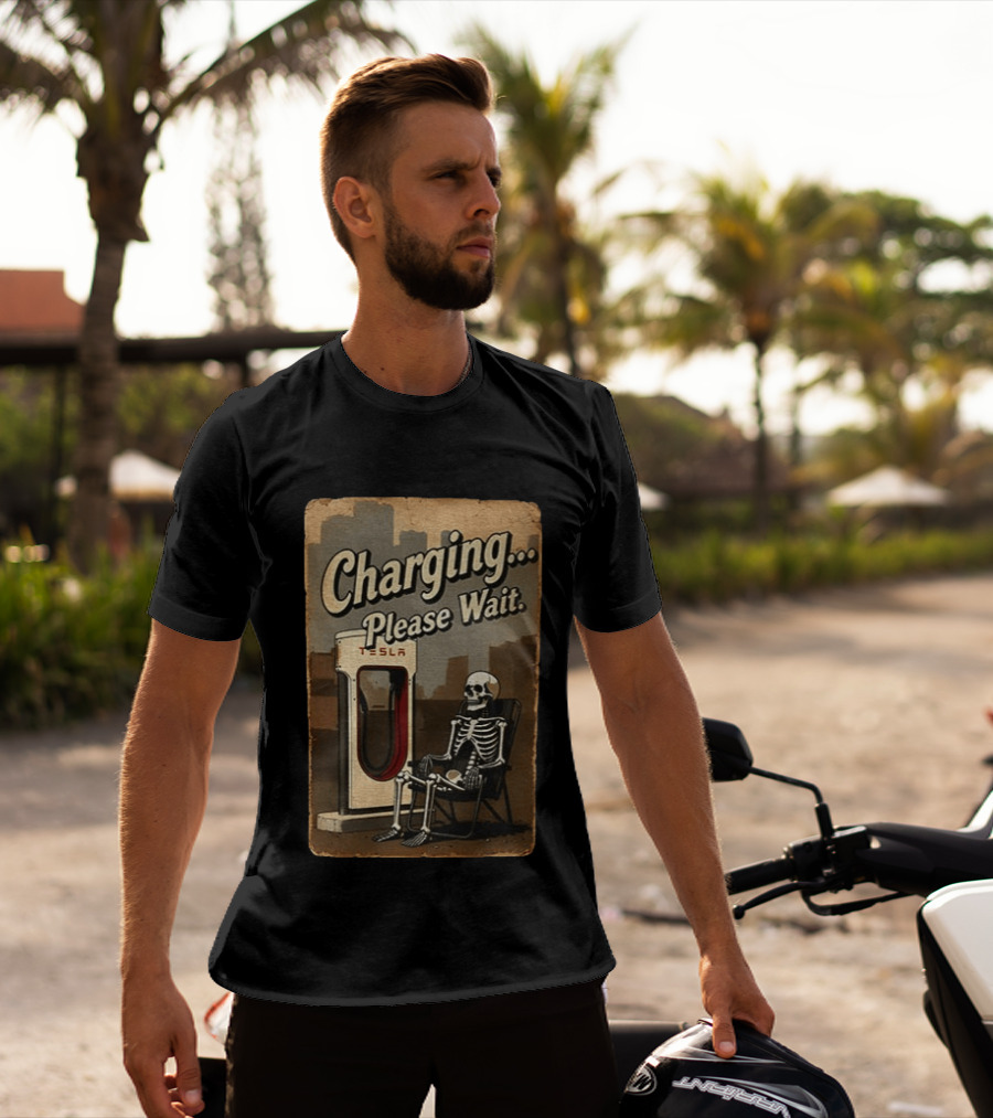 Charging Please Wait Tesla Skeleton T-Shirt